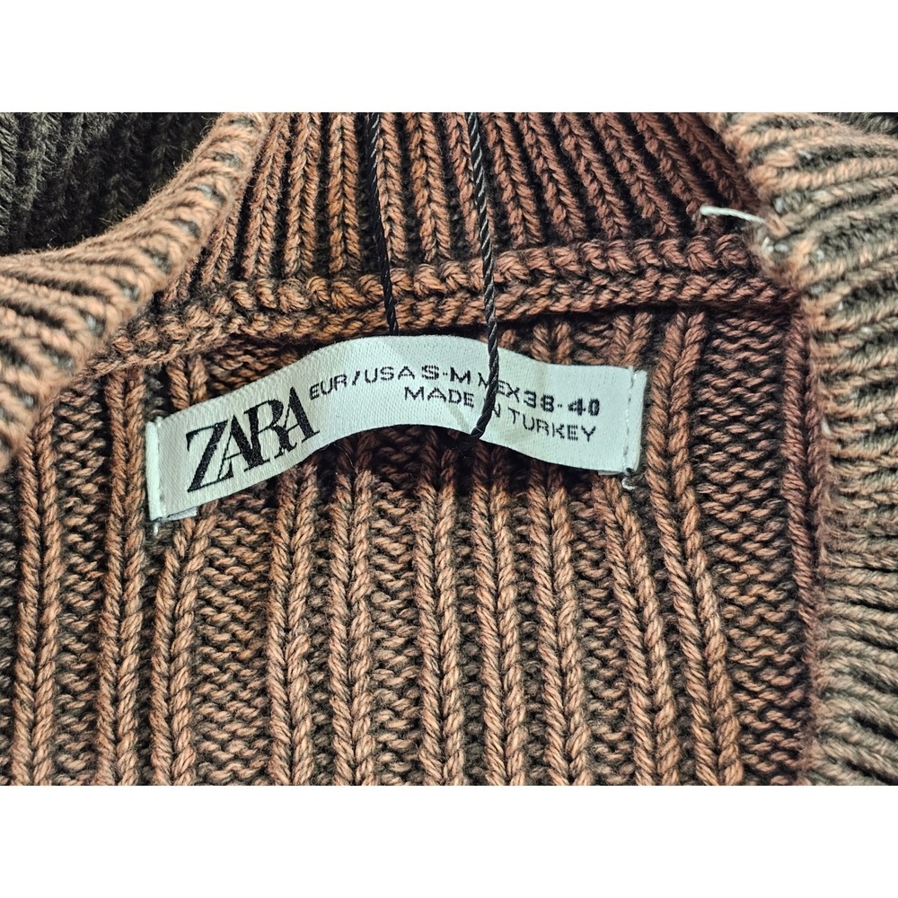 Zara Distressed Ribbed Knit Sweater Mens S-M Olive Brown Frayed Hem Streetwear - Picture 9 of 12